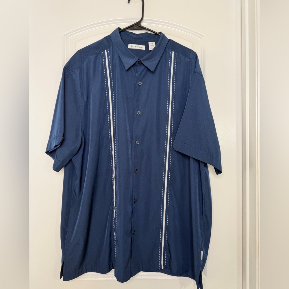 Men’s Button Up Shirt XXL Blue Guayabera Style Shirt Cubavera - Picture 2 of 9